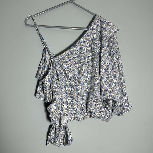 Anthropologie Maeve Pineapple Wrapped Ruffle Crop Size Medium - Picture 9 of 10